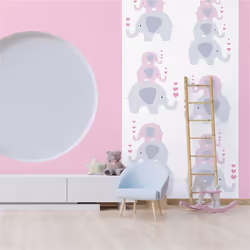 Papier Peint Chambre enfant M1-No.749 Rose Gris Papier Peint Animaux Éléphant