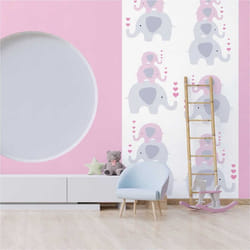 Papier Peint Chambre enfant M1-No.749 Rose Gris Papier Peint Animaux Éléphant