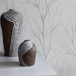 Papier Peint Feuilles Aurora M1-No.1323 Papier peint intissé Blanc Gris Nature