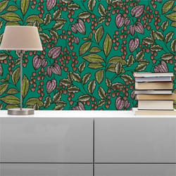 Papier Peint Fleurs M1-No.1450 Papier peint intissé Vert Rouge Floral Nature