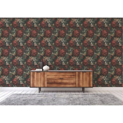 Papier Peint Fleurs M1-No.3453 Papier peint intissé Rouge Vert Floral Nature