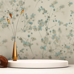 Papier Peint Fleurs M1-No.3572 Papier peint intissé Bleu Blanc Floral Nature