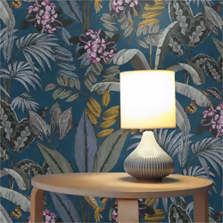 Papier Peint Feuilles Ginevra M1-No.3580 Bleu Nature Fleurs Floral