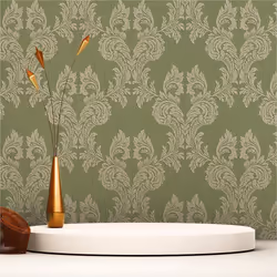 Papier Peint Baroque Samuel M1-No.3790 Vert Classique Vintage Structure