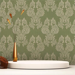 Papier Peint Baroque Samuel M1-No.3790 Vert Classique Vintage Structure