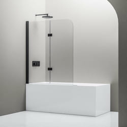 BERNSTEIN - Pare baignoire Vitre de baignoire Paroi et 2 Volets battants de baignoire en verre 6mm - 120x140x6cm - NT209 - Noir mat