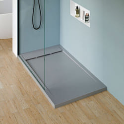Receveur de douche fonte minérale, Bac à douche antidérapant Salle de bain, Pente écoulement et évacuation, Bords surelevés Sans garniture de vidage,