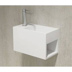 Vasque / Lavabo mural rectangulaire Fonte minérale 33x18x20,5cm Blanc mat, rangement intégré - PB2046 - Bernstein