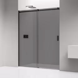 Paroi de douche NT806 FLEX noire avec porte coulissante - verre gris nano - charnière de porte gauche ou droite possible Douc ...