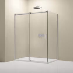 Douche d'angle NT806 FLEX chromé avec porte coulissante - verre transparent nano - charnière de porte gauche ou droite possib ...