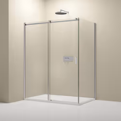 Douche d'angle NT806 FLEX chromé avec porte coulissante - verre transparent nano - charnière de porte gauche ou droite possib ...