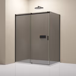 Douche d'angle NT806 FLEX noir avec porte coulissante - verre gris nano - charnière de porte gauche ou droite possible Douche ...