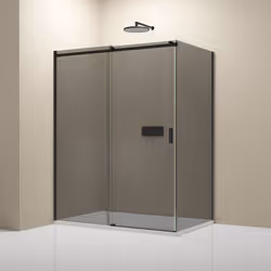Douche d'angle NT806 FLEX noir avec porte coulissante - verre gris nano - charnière de porte gauche ou droite possible Douche ...