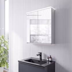Armoire de toilette LED VARO 2 portes - largeur 60cm & 80cm - Avec éclairage de lavabo, miroir intérieur et prise de courant  ...