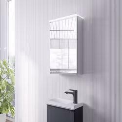Armoire de toilette LED VARO 1 porte - largeur 40cm - Avec éclairage du lavabo, miroir intérieur et prise de courant Avec écl ...