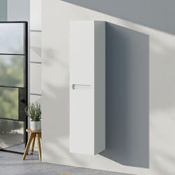 Bernstein - Armoire suspendue en bois laqué, Colonne de rangement salle de bain porte soft-close - Garantie 5 ans - 35x170x35cm - vireo -Blanc mat