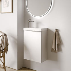 Bernstein - Meuble suspendu en bois laqué avec lavabo vasque en céramique intégré + 1 porte soft-close - Résiste à l'humidité, Poignée métal