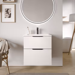 Meuble salle de bain TIM 60cm avec lavabo en céramique - choix de la couleur et de la poignée en métal Surface laquée robuste ...