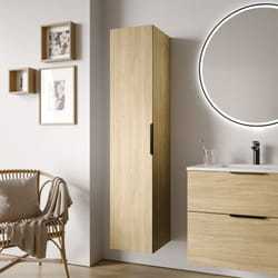 Bernstein - Armoire suspendue en bois laqué, Colonne de rangement salle de bain + porte soft-close - Poignée métal - 35x165x35cm - tim - Chêne gris