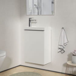 Meuble salle de bain suspendu bois laqué, Meuble vasque lave-main porte soft-close - Garantie 5 ans - 59,5x40x22cm - lavoa -Blanc mat, Anthracite mat