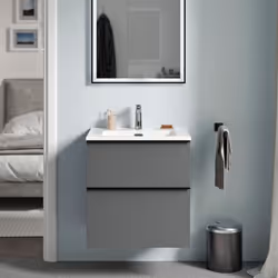 DESIGN : Ce meuble vasque de salle de bain avec vasque noire ou blanche et 2 tiroirs est disponible en 3 couleurs : Anthracit ...