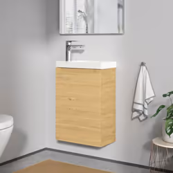 DESIGN : Ce meuble vasque de salle de bain avec vasque et porte est disponible en 3 couleurs : Anthracite mat, Chêne blanchi  ...