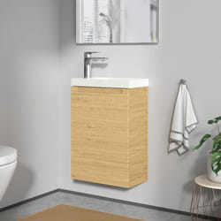 Bernstein - Meuble de salle de bain suspendu bois laqué, Meuble vasque lave-main porte soft-close - Garantie 5 ans - 59,5x40x22cm - vireo -Honeygold