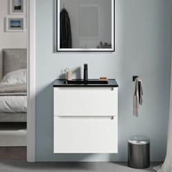 Bernstein - Meuble de salle de bain suspendu bois laqué, meuble vasque noire 2 tiroirs soft-close - Garantie 5 ans - 64x61x47cm - vireo -Blanc mat