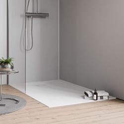 Receveur de douche extra-plat en fonte minérale - Effet pierre blanc mat - vireo - 90x100cm - Bernstein