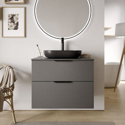 Bernstein - Meuble sous vasque suspendu Anthracite pour lavabo à poser, 2 tiroirs - 79,8x45,5x62cm - tim - Couleur Plan vasque, Couleur poignées