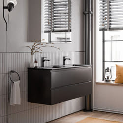 Bernstein - Petit meuble vasque de salle de bain mdf avec lavabo céramique - 120x45,6x50cm - ava - Couleur meuble, Couleur vasque :Noir mat, Matt