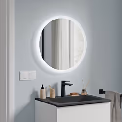 Miroir éclairé à LED VARO rond avec éclairage direct et indirect - Détecteur de mouvement avec fonction de variation d'intens ...