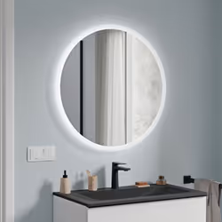 Miroir éclairé à LED VARO rond avec éclairage direct et indirect - Détecteur de mouvement avec fonction de variation d'intens ...