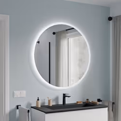 Miroir éclairé à LED VARO rond avec éclairage direct et indirect - Détecteur de mouvement avec fonction de variation d'intens ...