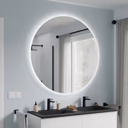 Miroir éclairé à LED VARO rond avec éclairage direct et indirect - Détecteur de mouvement avec fonction de variation d'intens ...