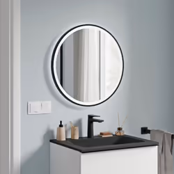 Miroir éclairé par LED VARO FRAME rond avec éclairage direct et indirect & cadre - Détecteur de mouvement avec fonction de gr ...