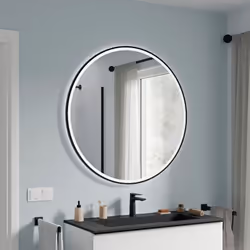 Miroir éclairé par LED VARO FRAME rond avec éclairage direct et indirect & cadre - Détecteur de mouvement avec fonction de gr ...