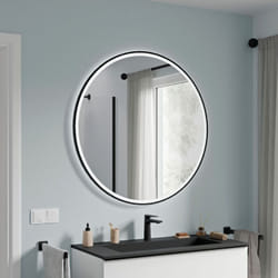 Bernstein - Miroir rond de salle de bain cadre noir + éclairage led 100cm, miroir chauffant avec allumage capteur de mouvement, intensité lumière