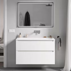 Meuble salle de bain VIREO 80cm - avec vasque en fonte minérale CREAM - couleur au choix Apportez une touche d'élégance à vot ...