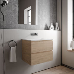 Bernstein - Petit meuble vasque de salle de bain mdf Chêne miel avec lavabo fonte minérale Blanc mat - 60x45,6x50cm - ava cream -Honeygold oak (en),
