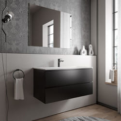 Bernstein - Meuble vasque de salle de bain mdf Noir mat avec lavabo fonte minérale Blanc mat - 100x45,6x50cm - ava cream -Matt black (en), Blanc mat