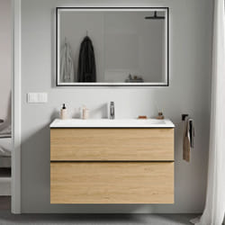 BERNSTEIN - Meuble de salle de bain avec vasque fonte minérale, 2 tiroirs et poignées métal - 100x45,5x62cm (LxPxH) - LAVOA - Couleur meuble, Lavabo