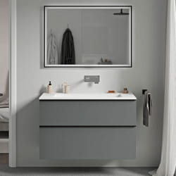 Bernstein - Meuble de salle de bain avec vasque fonte minérale, 2 tiroirs et poignées métal - 80x45,5x62cm (LxPxH) - lavoa - Couleur meuble, Lavabo