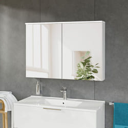 Bernstein - Armoire de toilette suspendue Blanc mat 100x18x70cm (LxPxH) 2 portes miroir, éclairage led, tablettes en verre - solo Blanc mat