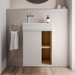 Petit meuble vasque de salle de bain mdf lavabo céramique, charnière à gauche - 48,7x24,3x58,5cm - beldivo -Blanc mat - Bernstein