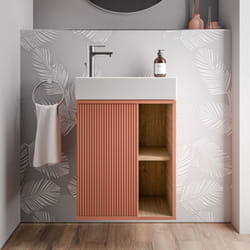 Petit meuble vasque de salle de bain mdf lavabo céramique, charnière à gauche - 48,7x24,3x58,5cm - beldivo -Matt apricot (en) - Bernstein