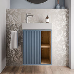 BERNSTEIN - Meuble vasque Bleu azur mat de salle de bain 55x24x59cm (LxPxH) 1 porte à gauche + 2 cases rangement - BELDIVO Bleu azur mat
