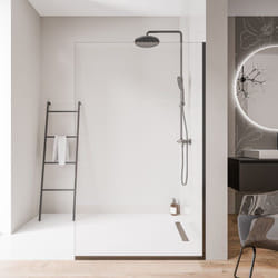 BERNSTEIN - Paroi de douche italienne 80x200cm, verre NANO 10mm, profilé mural + sol noir mat - EX102 900 mm, Avec profilé de sol