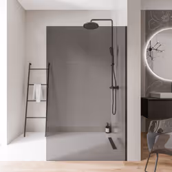 Paroi de douche à l'italienne EX102 - Verre nano 10 mm gris fumé - profilé acier inoxydable noir mat - largeur au choix Quali ...