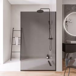 Paroi de douche à l'italienne EX102 - Verre nano 10 mm gris fumé - profilé acier inoxydable noir mat - largeur au choix Quali ...